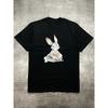 Men's Black 200G Heat Transfer Printed Crew Neck Short Sleeve T-Shirt - Meditating Rabbit Pattern