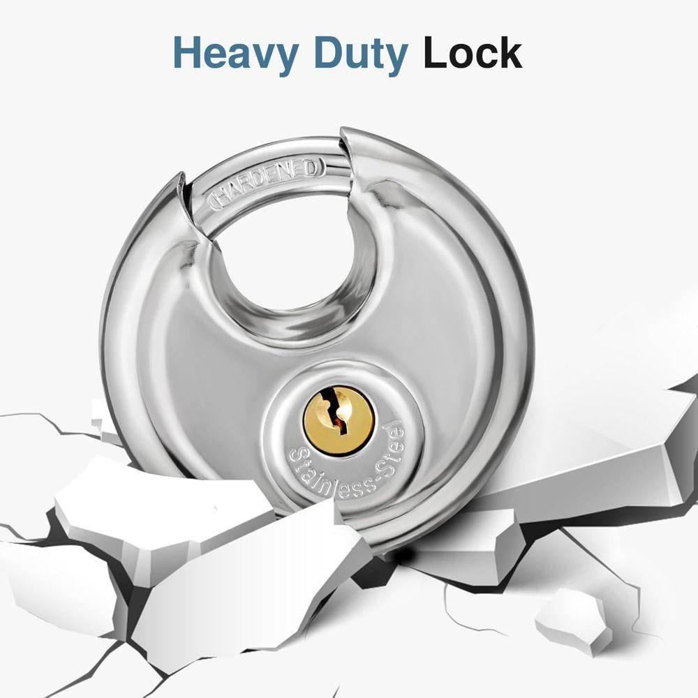 Stainless Steel Round Disc Lock with 2 Keys Security Lock Disc Locking Padlock  Outdoor Use