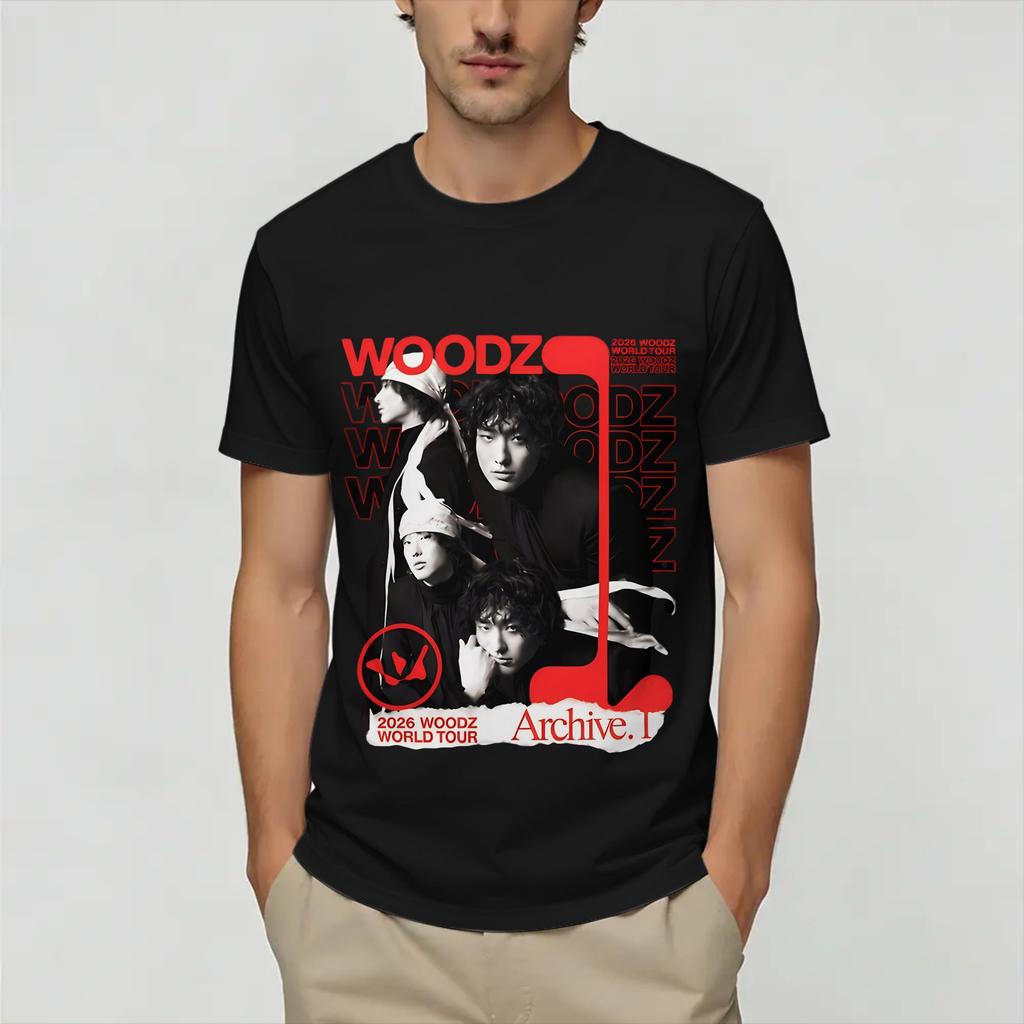 2026 Woodz World Tour TShirts for Unisex Leisure Cotton Tee Shirt Crewneck Short Sleeve T Shirts Graphic Clothing