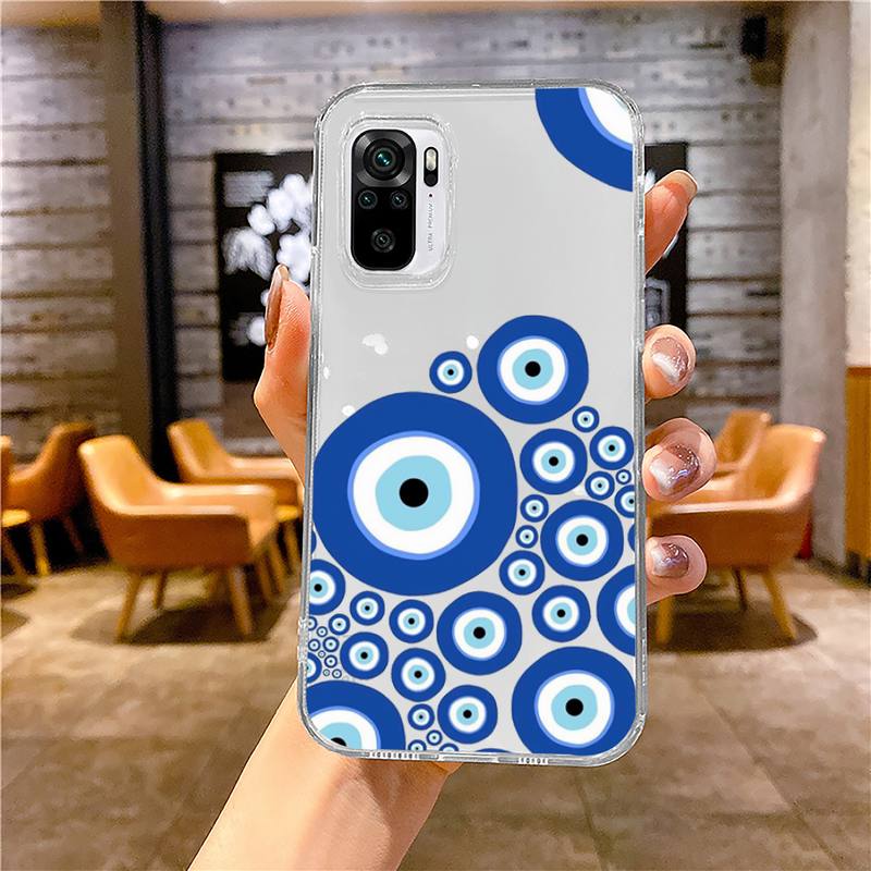 Lucky Evil Eye Blue Abstract Phone Case Transparent for Xiaomi Redmi Note X F Poco 10 11 9 7 8 3 I T S Pro Cover Shell Coque