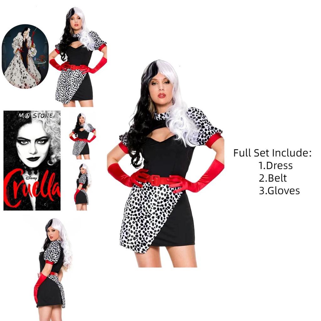Косплей костюм 101 далматинец для женщин, сексуальное платье злодейки на Хэллоуин