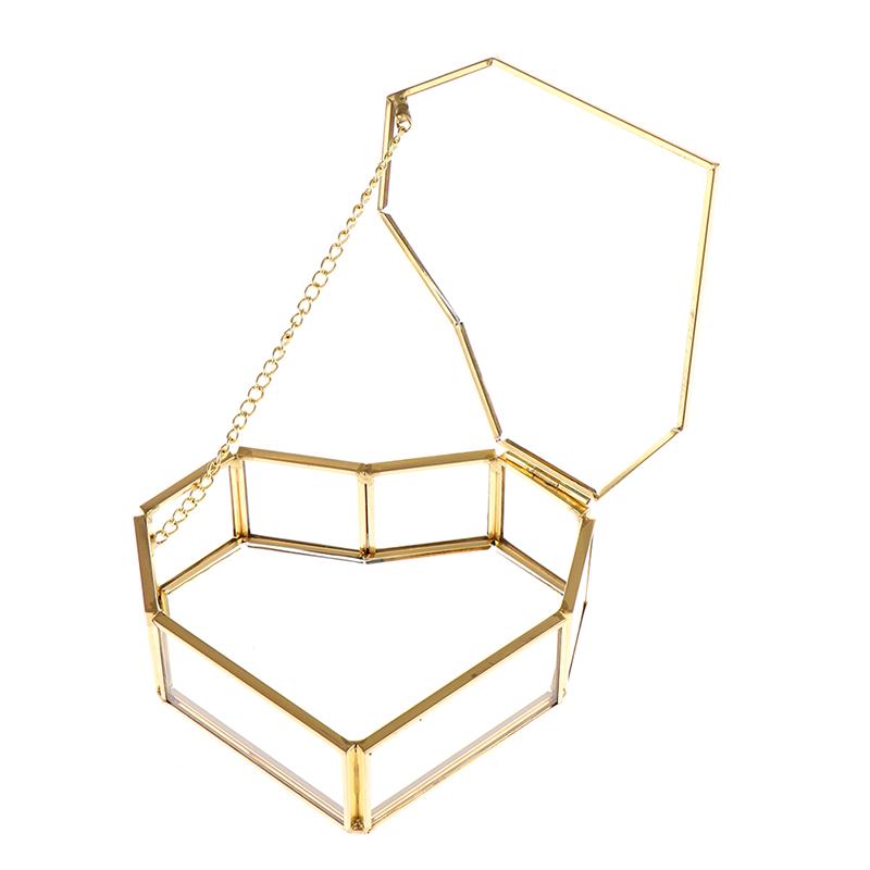 Геометрическая стеклянная шкатулка для драгоценностей в форме сердца, коробка для обручальных колец, держатель для колец