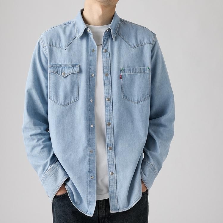 Levi's Французская джинсовая рубашка с длинным рукавом Светло-синяя Мужская 004KH-0000