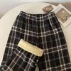 Women's High-Waisted Fleece-Lined Wool Plaid Wide-Leg Pants
