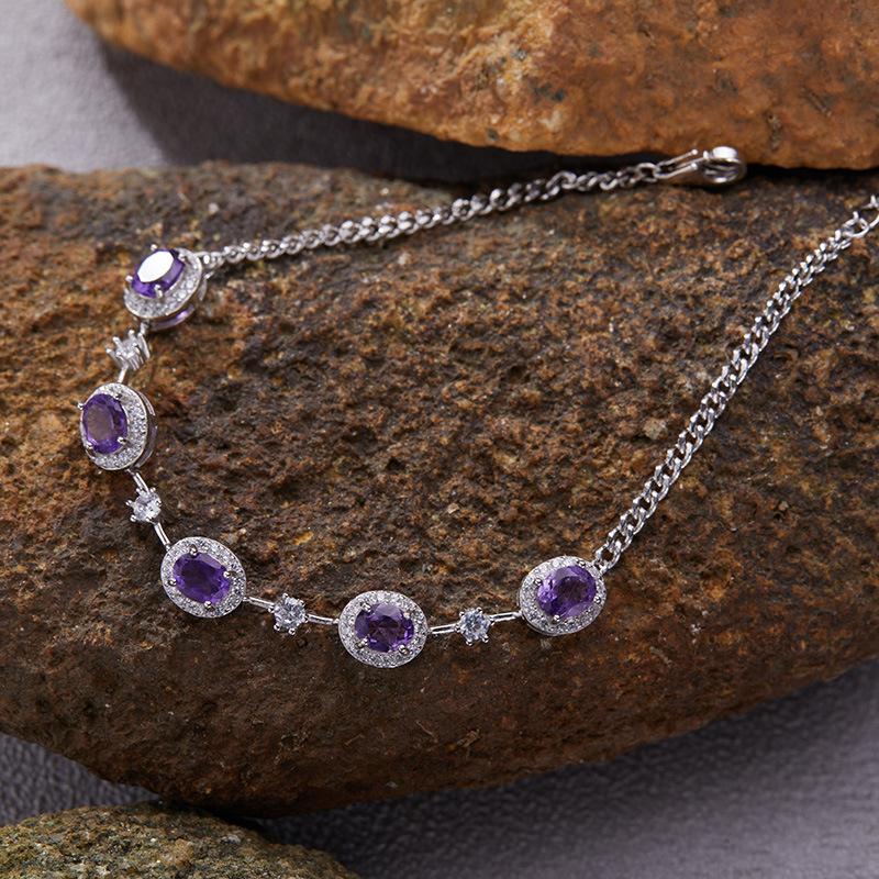 Jewelry S925 Sterling Silver Natural Garnet Apatite Amethyst Bracelet Women'S Bracelet