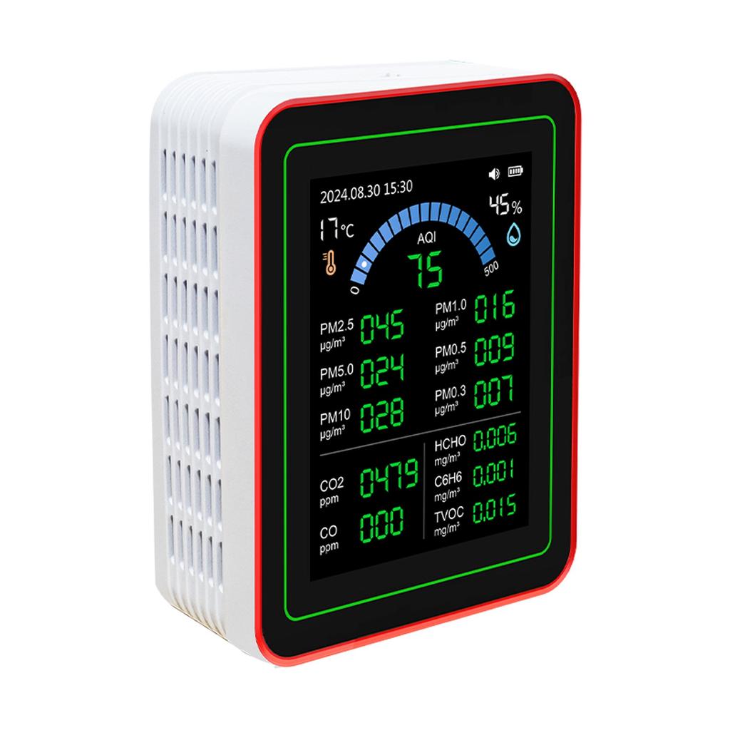 Измеритель качества воздуха 18 в 1 CO2 TVOC HCHO PM2.5 PM10 Темп Влажн Детектор Тестер В помещении Питание от батареи Хранение данных