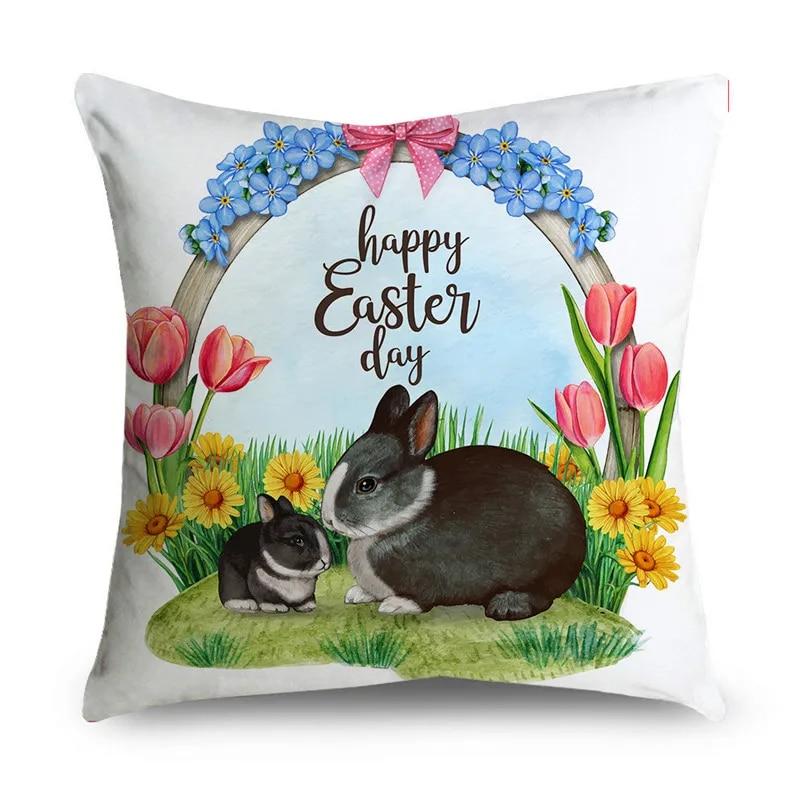 Пасхальное яйцо кролик цветочный узор наволочка диван украшения праздничная атмосфера декоративная наволочка
