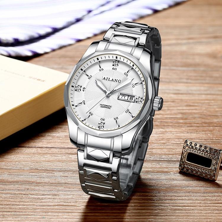 AILANG Мужские полностью автоматические механические часы Мужские часы Модные водонепроницаемые часы с двойным календарем из камня и стали