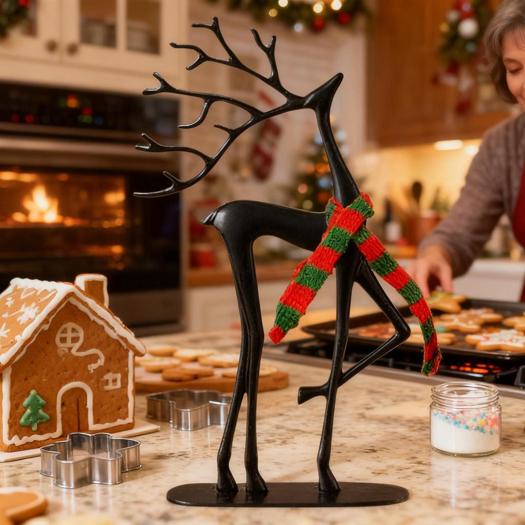 Олень Декор Черные Статуэтки Оленей Черные Металлические Статуэтки Лосей Рождественская Скульптура Оленя для Настольного Центрального Элемента Рождественский Декор