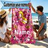 Custom Name Personalized Princess Peach Toadstool Print Beach Towel, for Trip Camping Beach Party Home Decor, Birthday Gift for Family & Friends