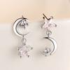 925 Silver Needle Earrings, Pentagram Asymmetrical Earrings Female Korean Edition Star Moon Fringed Ear Jewelry