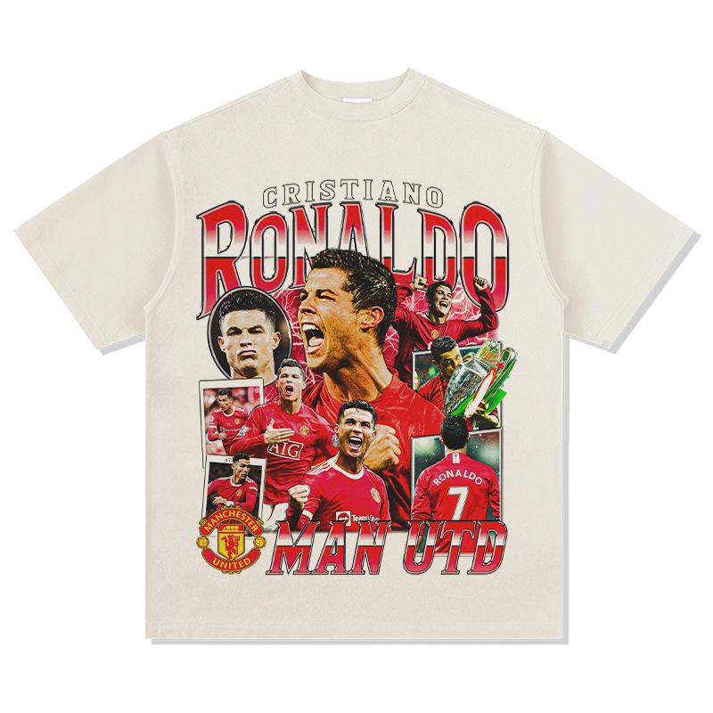 Футболка с принтом звезды футбола Криштиану Роналду 2025 года. Удобная ретро-футболка из 100% хлопка с круглым вырезом и короткими рукавами.