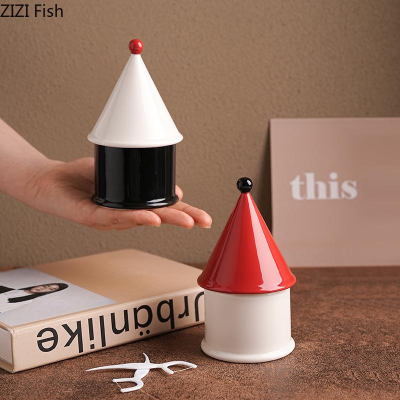 Дом в стиле легкой роскоши, украшение, коробка для зубочисток, органайзер для зубочисток, зубной нити, ватных палочек, современный дом, креативная керамическая коробка для хранения