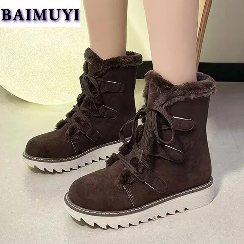Fur Flats Platform Women Snow Ankle Boots Suede Shoes 2025 Trend Casual Walking Short Plush Chelsea Boots Winter New Mujer Botas