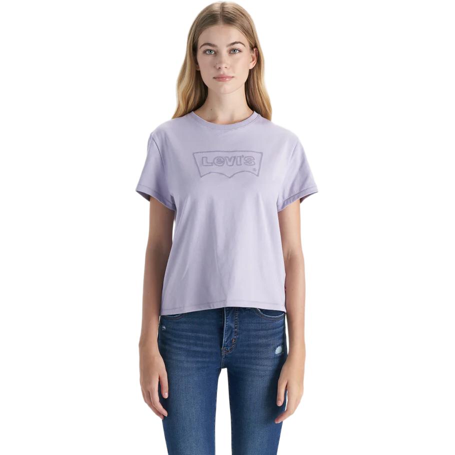 Женская футболка Levis с принтом логотипа в виде букв, пуловер с круглым вырезом, с коротким рукавом, фиолетовая 0019G-0001