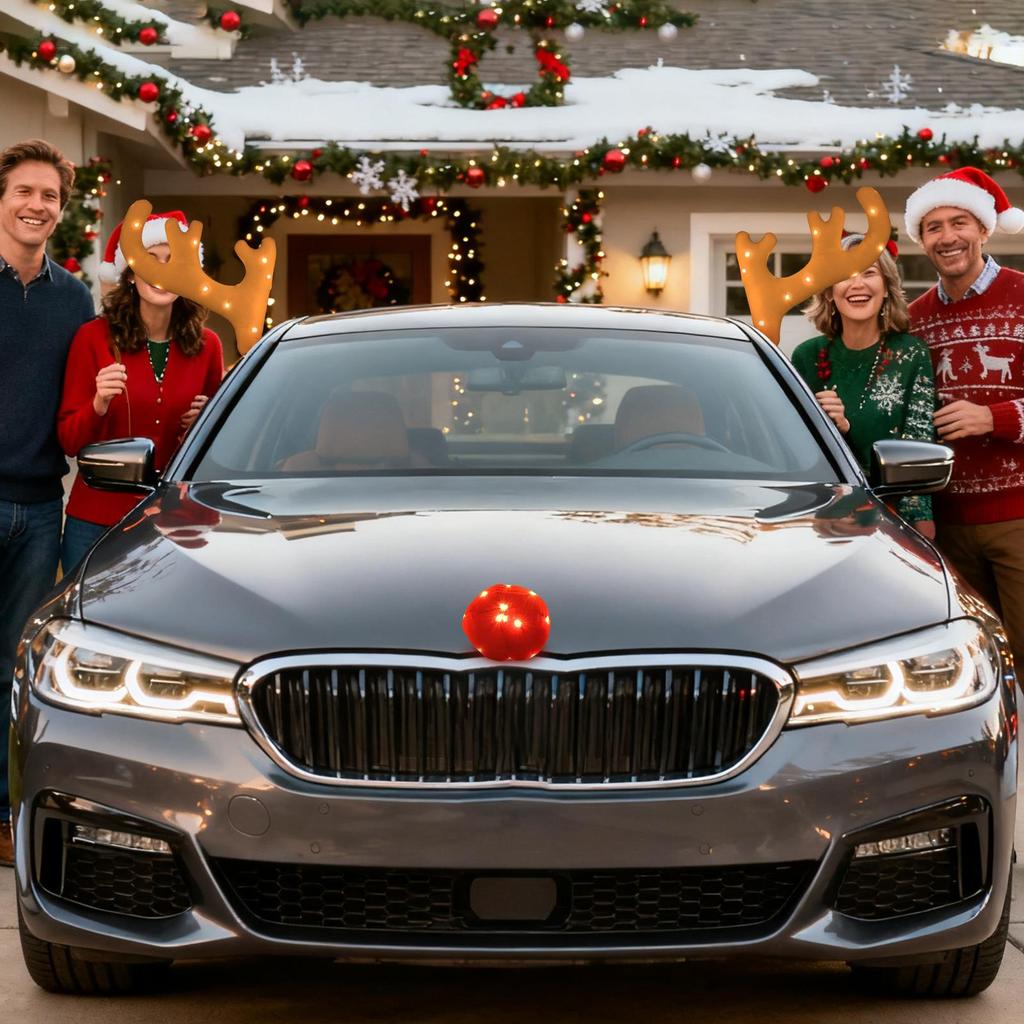 Car Reindeer Antlers Cute Auto Exterior Light Up Antler Set Roofs Tops Reindeer Decoration For Van SUV Shopping Mall Window