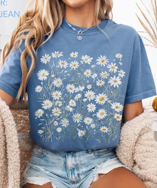 Daisy Flower Shirt Wildflowers Shirt Floral Tee April Birth Flower Gift