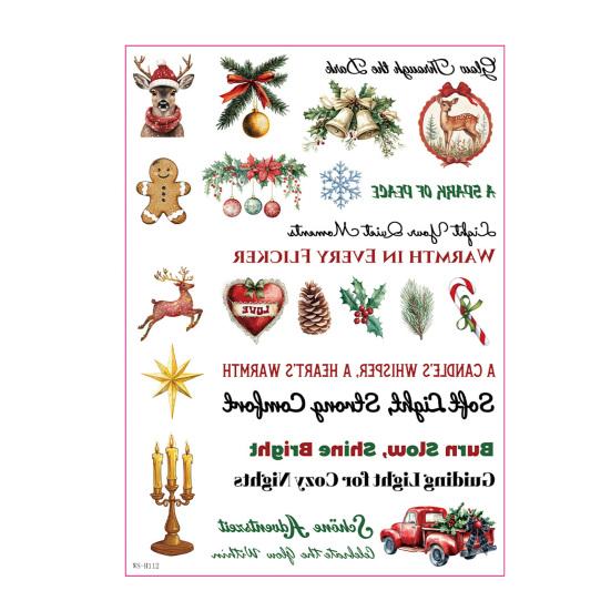 Holiday Crafting Accessories Christmas Candle Transfer Stickers, DIY Craft Supplies, Waterproof Paper Decorative Decals for Making And Festive