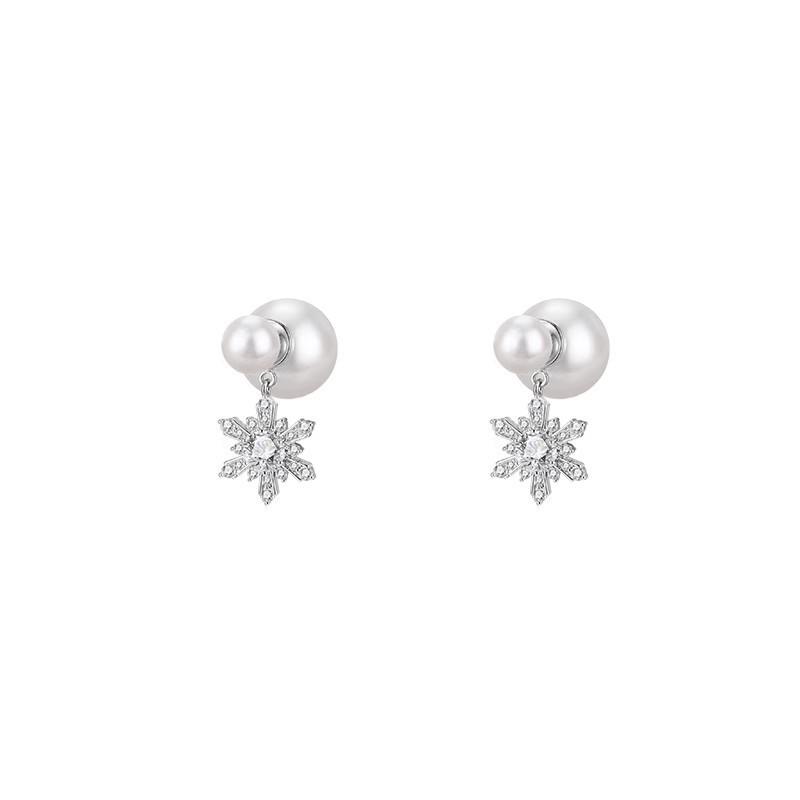 Rear Hanging Snowflake Pearl Earrings Women'S Autumn And Winter High-End Sense Unique Niche Earrings