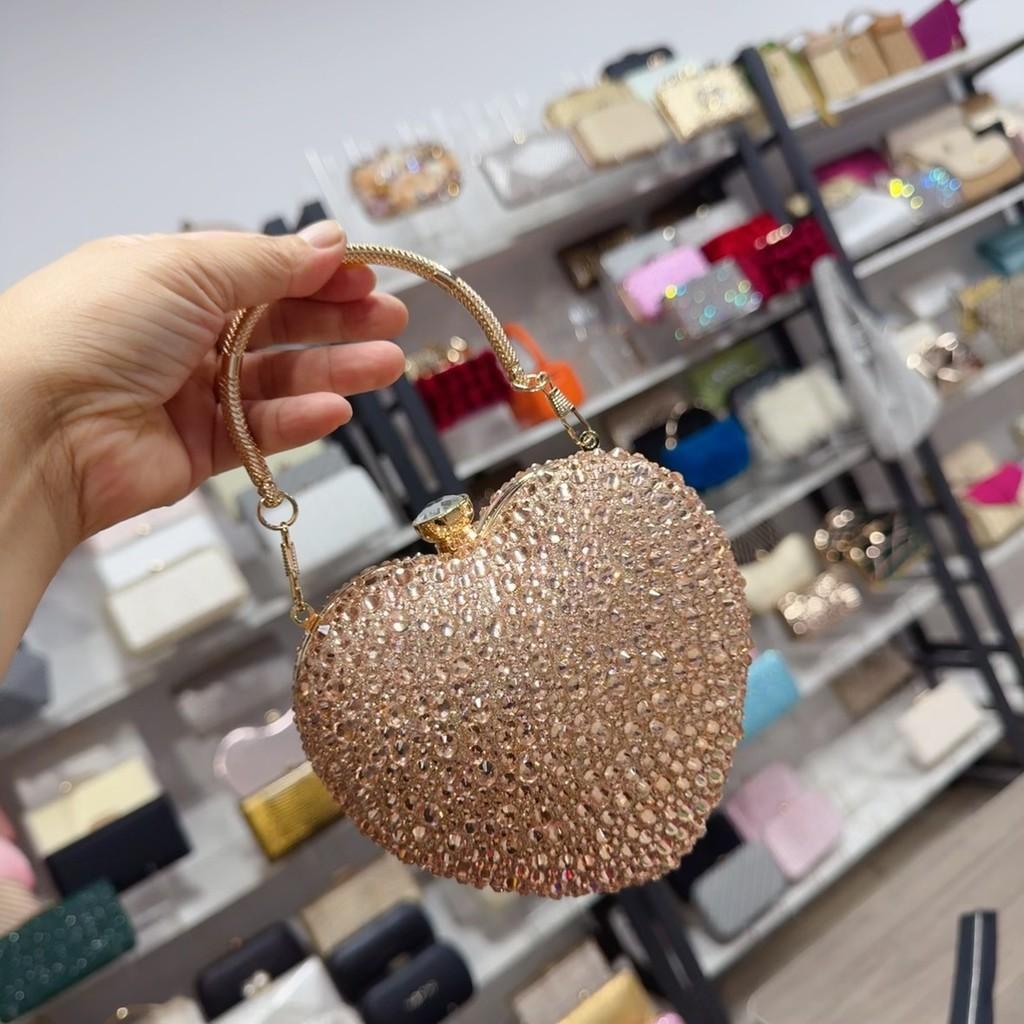 Acrylic Heart Shaped Mini Handbag With Rhinestones And Chain For Evening Wear