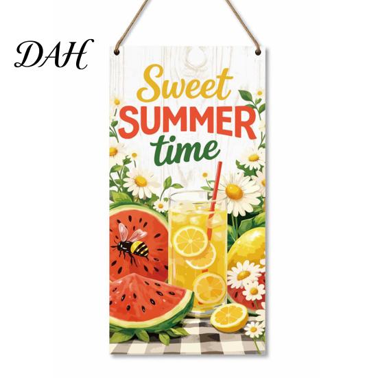 Porch Hanging Sign Summer Wooden Sign, Welcome Front Door Decor with Decorative Rope, Colorful Hanger for Seasonal Farmhouse Beach House Wall Art