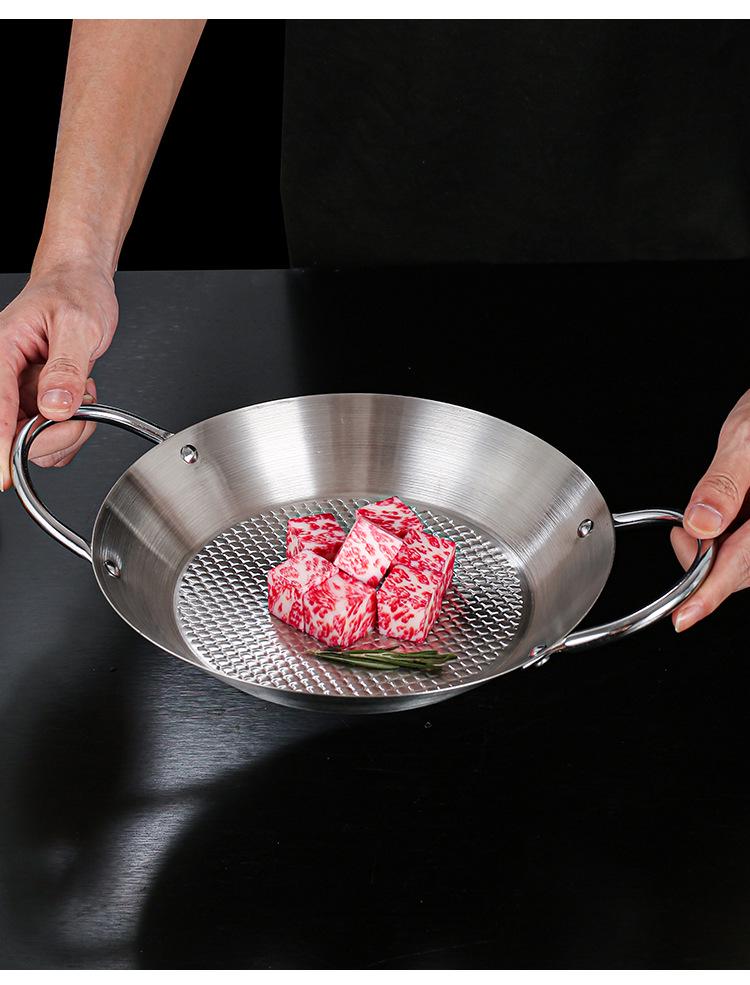 Плоская тарелка из нержавеющей стали с двумя ручками для морепродуктов, острых раков, пасты и жареной курицы.