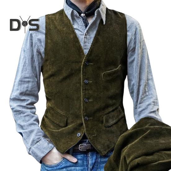 Мужской жилет с V-образным вырезом, без рукавов, однобортный жилет, однотонный, приталенный, вельветовый жилет в стиле ретро с карманами