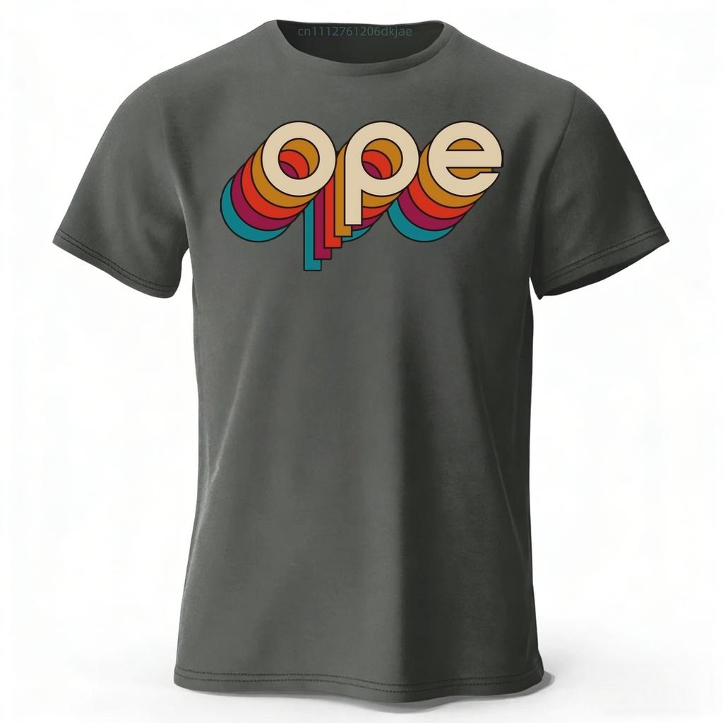 Retro Rainbow Gradient ope Letter Print Mens Pure Cotton Short Sleeved Comfortable Fashionable Soft Loose Sports Tshirt Top