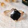 Luxury Black Square Zircon Rings for Women Vintage Gold Color Wedding Jewelry Exquisite Daily Gift