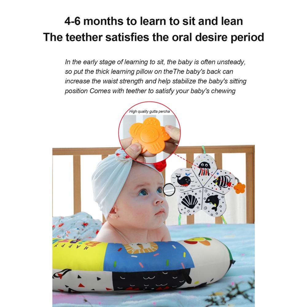 Baby U-shaped Pillow Tummy Time Pillow Toys with With Mirror Teethers Black & White High Contrast Baby Crawling Sensory Toy Double-Sided Pattern