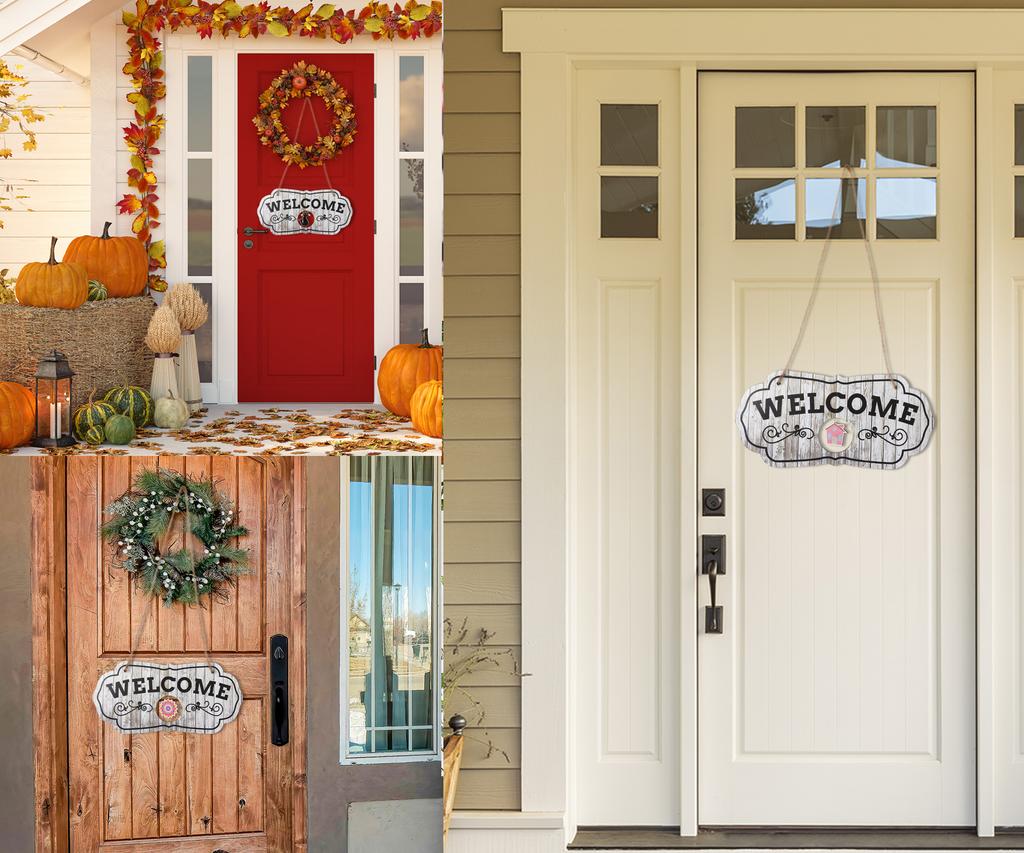 Inkdotpot Welcome Sign Front Door Decorations Hanging Rustic Wood Seasonal Holiday Ornaments Housewarming GiftWall Hanging 17.5" Inches