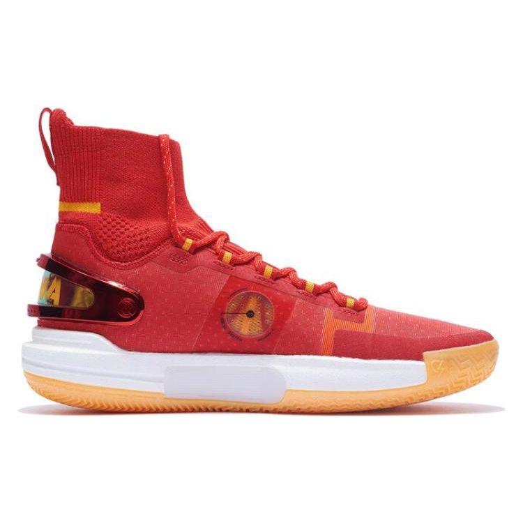 Li Ning Flash 9 Ultra Fabric Synthetic Leather Shock Absorption Non-Slip Wear-Resistant High-Top Basketball Shoes Bright Neon Red ABAT013-6