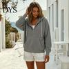 Breathable Autumn Sweatshirt Women Corduroy Hoodie with Kangaroo Pocket, Solid Color Long Loose Fit Top Sleeves Pullover Sweatshirt, Button