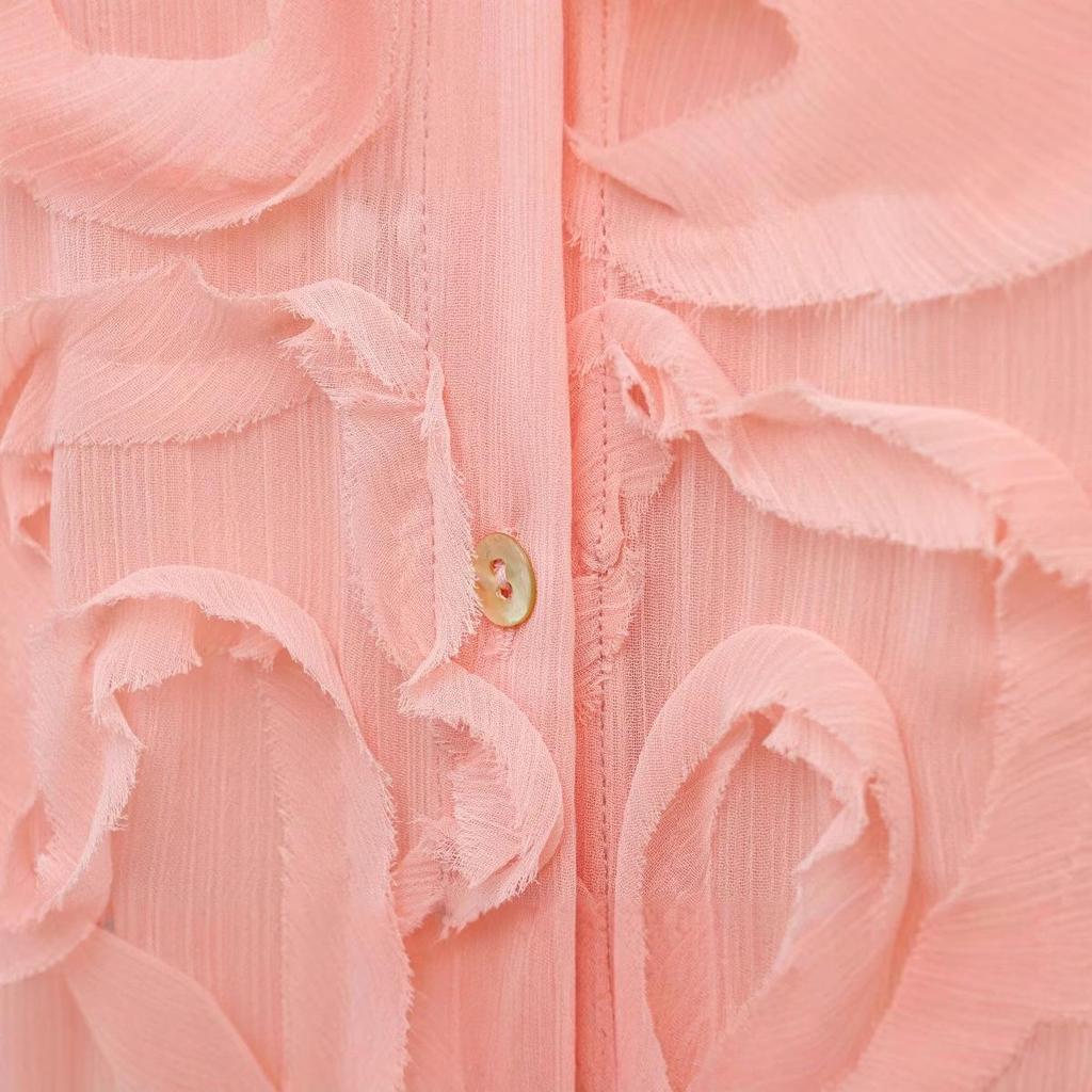 2025 Spring Women's European & American Fashion Versatile Embossed Front Shirt