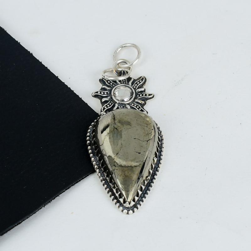 Натуральный кулон с золотым пиритом апачей из драгоценного камня, серебро 925 пробы - Дизайн ручной работы, Ювелирное украшение для повседневной носки, Уникальный кулон с золотым пиритом апачей в подарок