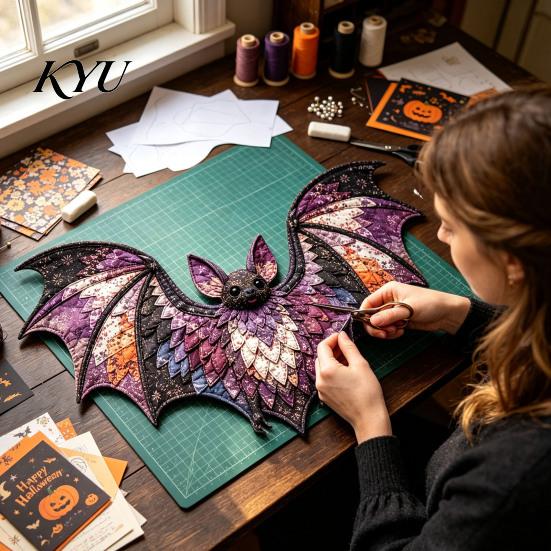 Halloween Party Home Decor Patchwork DIY Kit, Fabric Sewing Kit with Owl Skeleton Holiday Kits for Enthusiasts Ghost Witch Designs, Crafting Seasonal