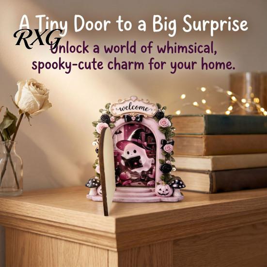 Small Halloween Door Decoration Cute Ghost/Mouse Ornaments, Miniature Decoration, Double Pink Display Layer Arch Wall Corner Decor for Bookshelf