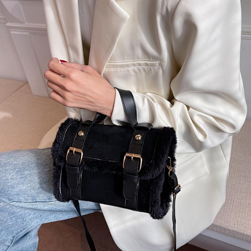 Винтажная плюшевая женская сумка-тоут - Элегантная сумка через плечо, Женская сумка на плечо, Классический дизайн, Мода