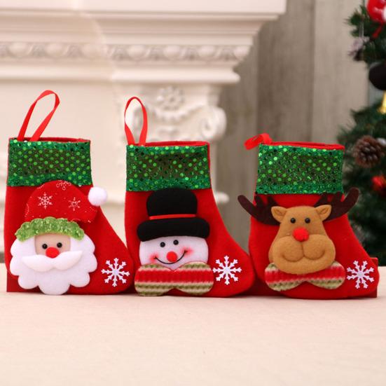 Mini Christmas Stockings 6 Inch Small Christmas Stockings with Glitter Sequin Cuff 3D Snowman Bear Santa Claus Reindeer Hanging Socks