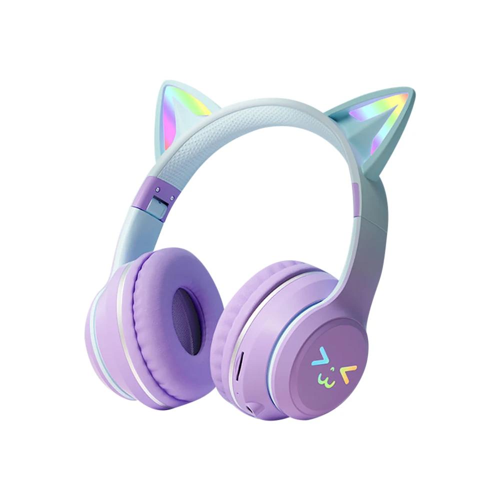 Gradient Wireless Headphones RGB Cute Cat Ear Bluetooth Earphones with Microphone Stereo Music Game Earphone Girls Kids Gifts