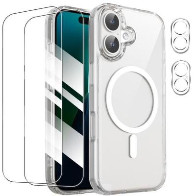 Защитный чехол - BOOLING - для iPhone 16 - Жесткий - Магнитное кольцо - 2 закаленных стекла