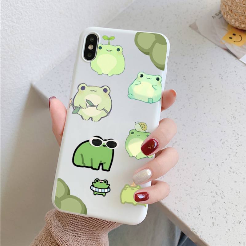 Милый Мультяшный Чехол-Лягушонок для iPhone 11 12 13 Mini Pro Xs Max 8 7 6 6S Plus X XR Однотонный Конфетный Цвет