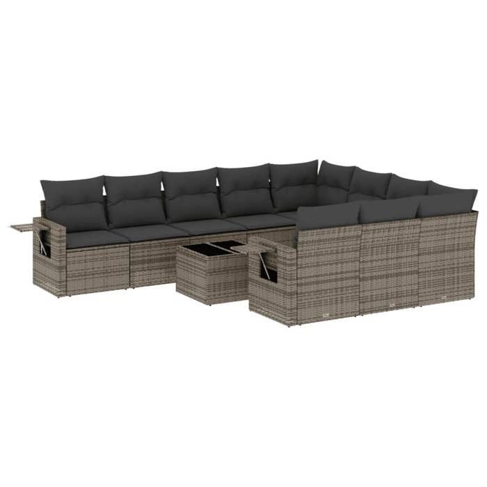 VidaXL Salon de Jardin avec Coussins 11 pcs, Canapés de Terrasse, Ensemble de Meubles de Patio, Mobilier d'Extérieur, Gris 3220699