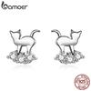 BAMOER 925 Sterling Silver Crystal Cat Animal Earrings Stud for Women