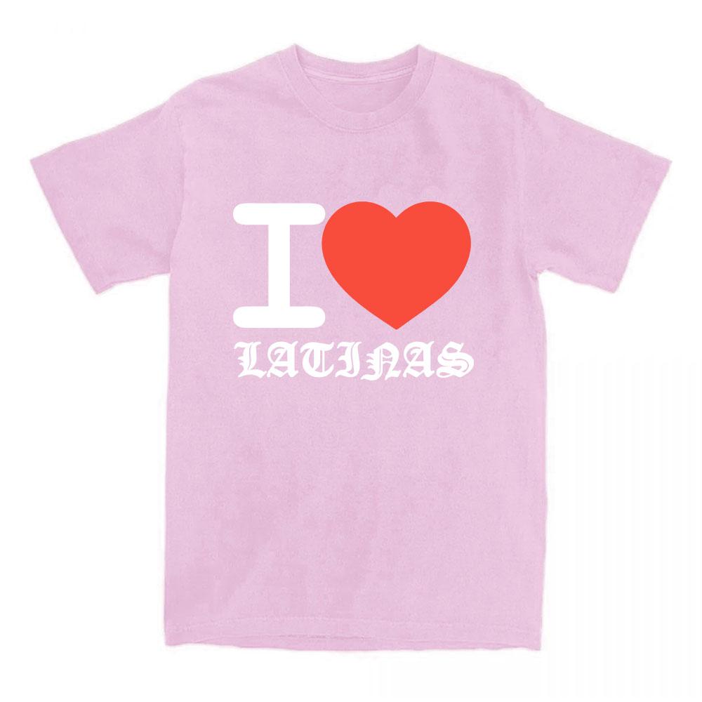 Футболка I Love Latinas с принтом Саши Кебла Короткий рукав Повседневная футболка Круглый вырез Модная Унисекс Уличная одежда