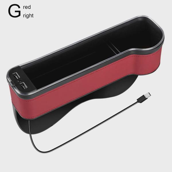 1pcs New Car Crevice Storage Box with 2 USB Charger Colorful LED Seat Gap Slit Pocket Seat Organizer Card Phone Bottle Cups Holder