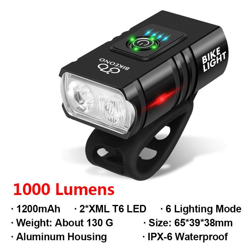 1000LM Велосипедная фара T6 Велосипедный светодиодный USB Перезаряжаемый фонарь Алюминиевый сплав Велосипедная фара Дальний свет Ближний свет