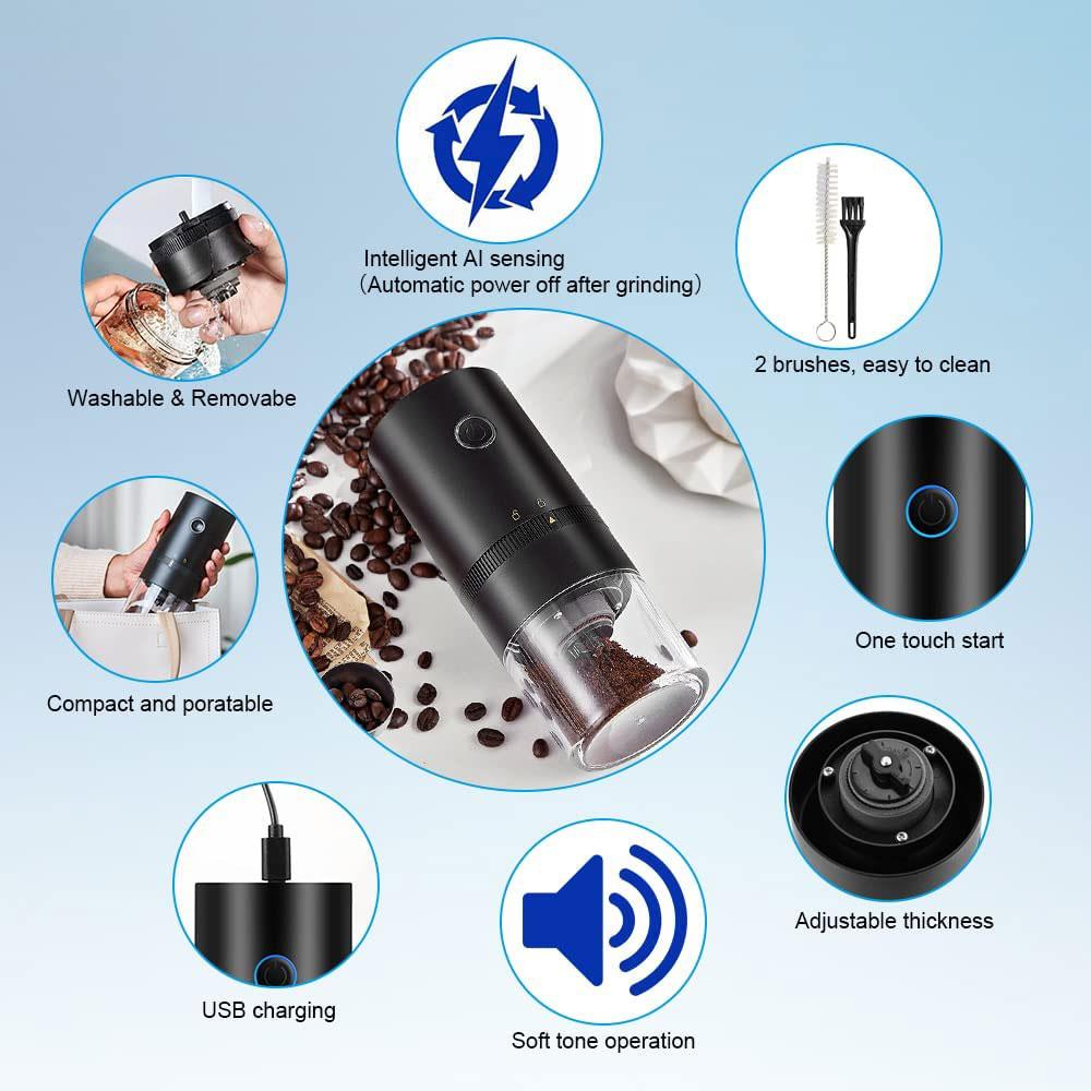 Electric Coffee Grinder Bean Grinder Usb Type-c Charging Mini Coffee Bean Mill Grinder Espresso Spice Grinder For Drip Coffee Ki