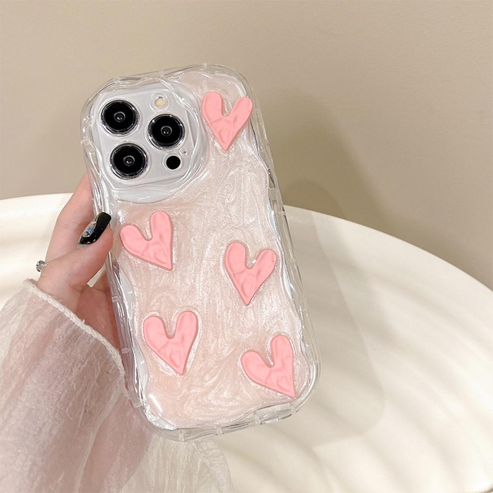 For iPhone 15 Pro Phone Cases TPU Cell Phone Back Cover with Crinkled Heart Design