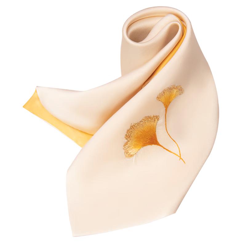 Zhi Jin Lou Mulberry Silk Ginkgo Embroidered Square Scarf